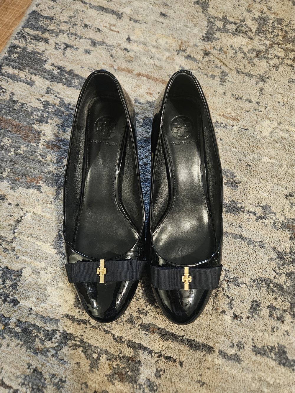 Tory Burch Black Patent Leather Bow Flats